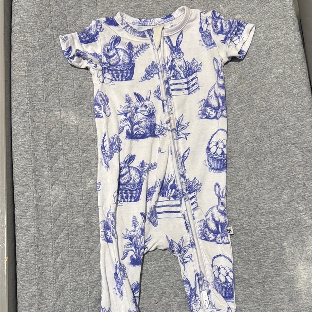 Blue and White Footies with Toile Print